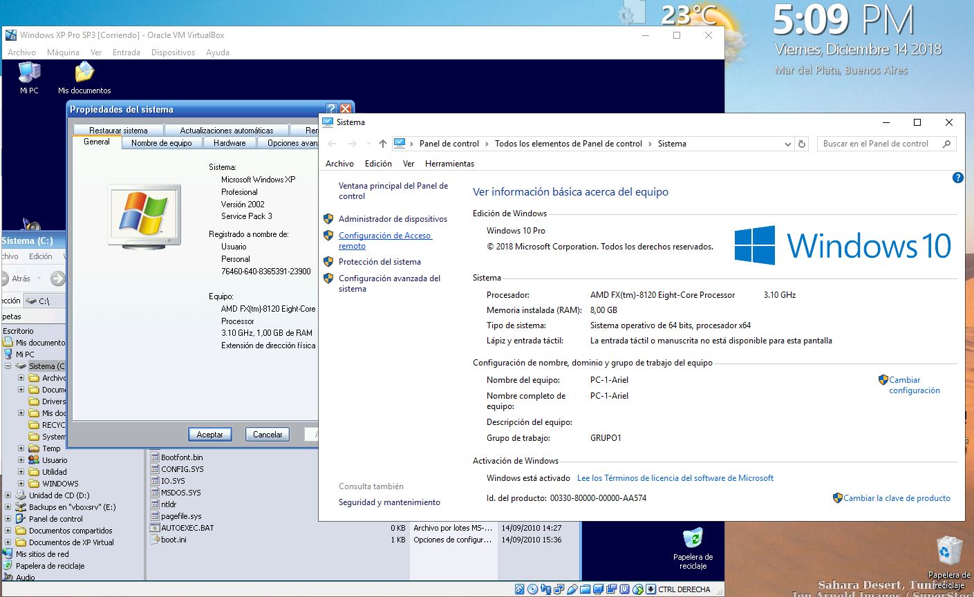 Windows XP SP3 corriendo en Maquina virtual dentro de Win 10 Pro x64