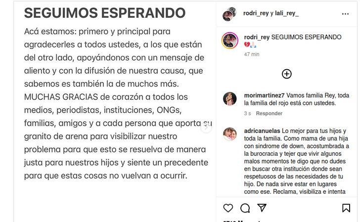 El reclamo de Rodrigo Rey y su esposa en Instagram.